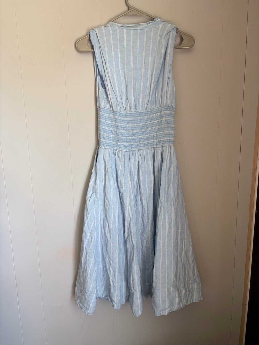 Anthropology Light Blue Sleeveless Striped Midi Dress with Waistband - Picture 6 of 7